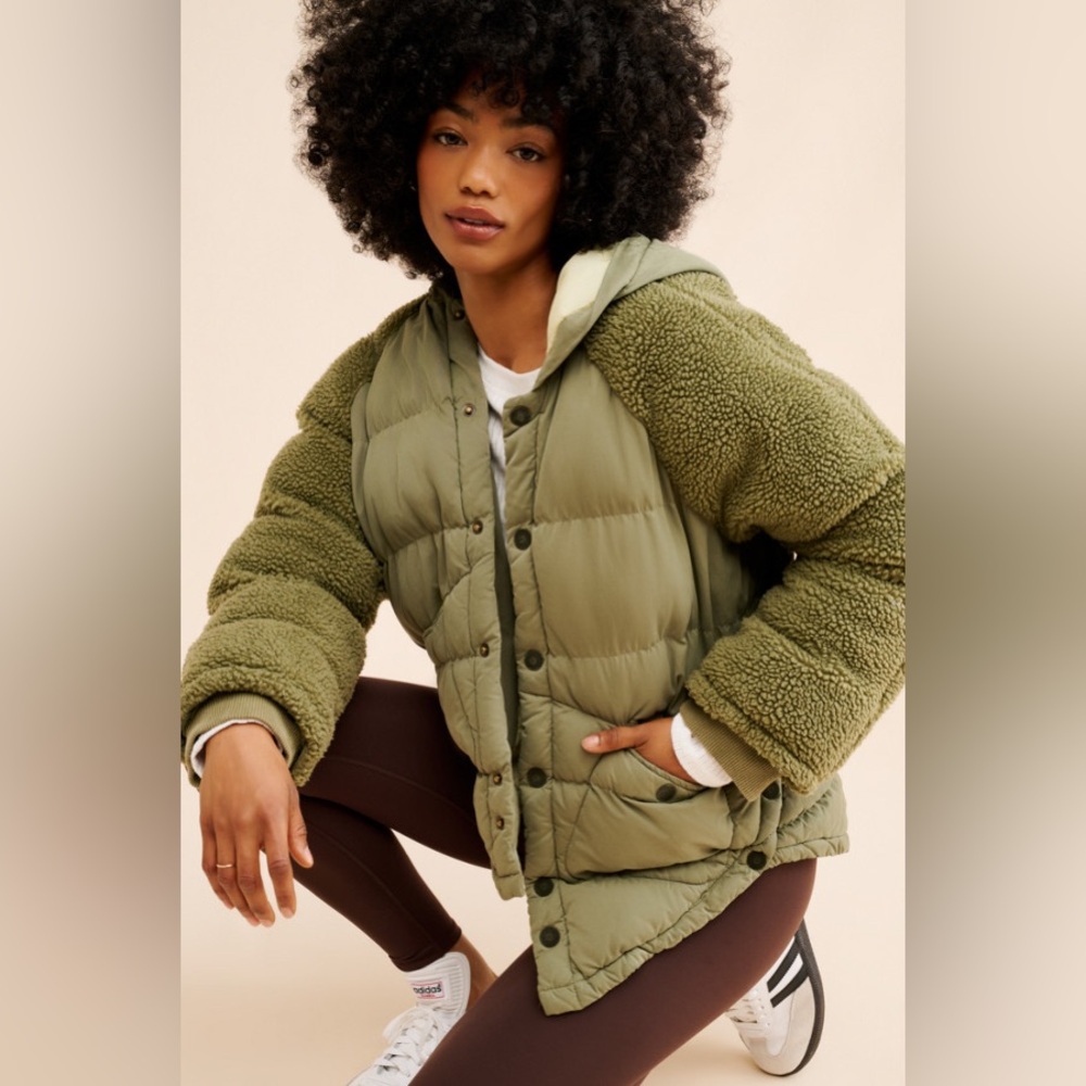 Anthropologie Pilcro Moss Green Swing Puffer Jacket Size XS